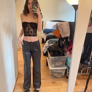 Brown Flare Leather Pants